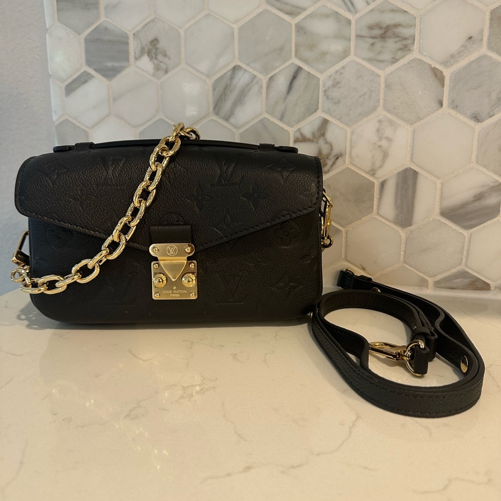 Louis Vuitton Black Monogram Pochette with Gold Chain